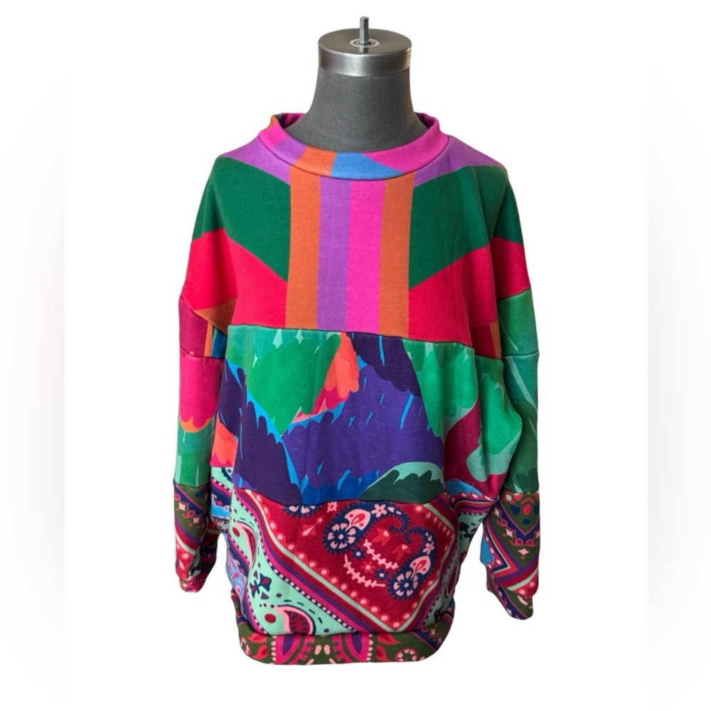 FARM Rio Colorful Patchwork Print Oversized Top Small - Picture 4 of 13